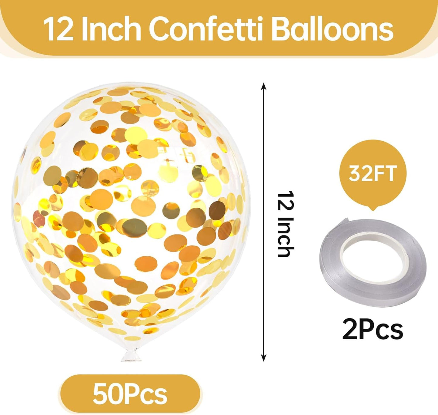 50pcs Gold Foil Confetti Balloons,12 inch Latex Balloon with Gold Confetti Inside for Birthday Family Party Wedding Party Baby Shower Decoration Supplies