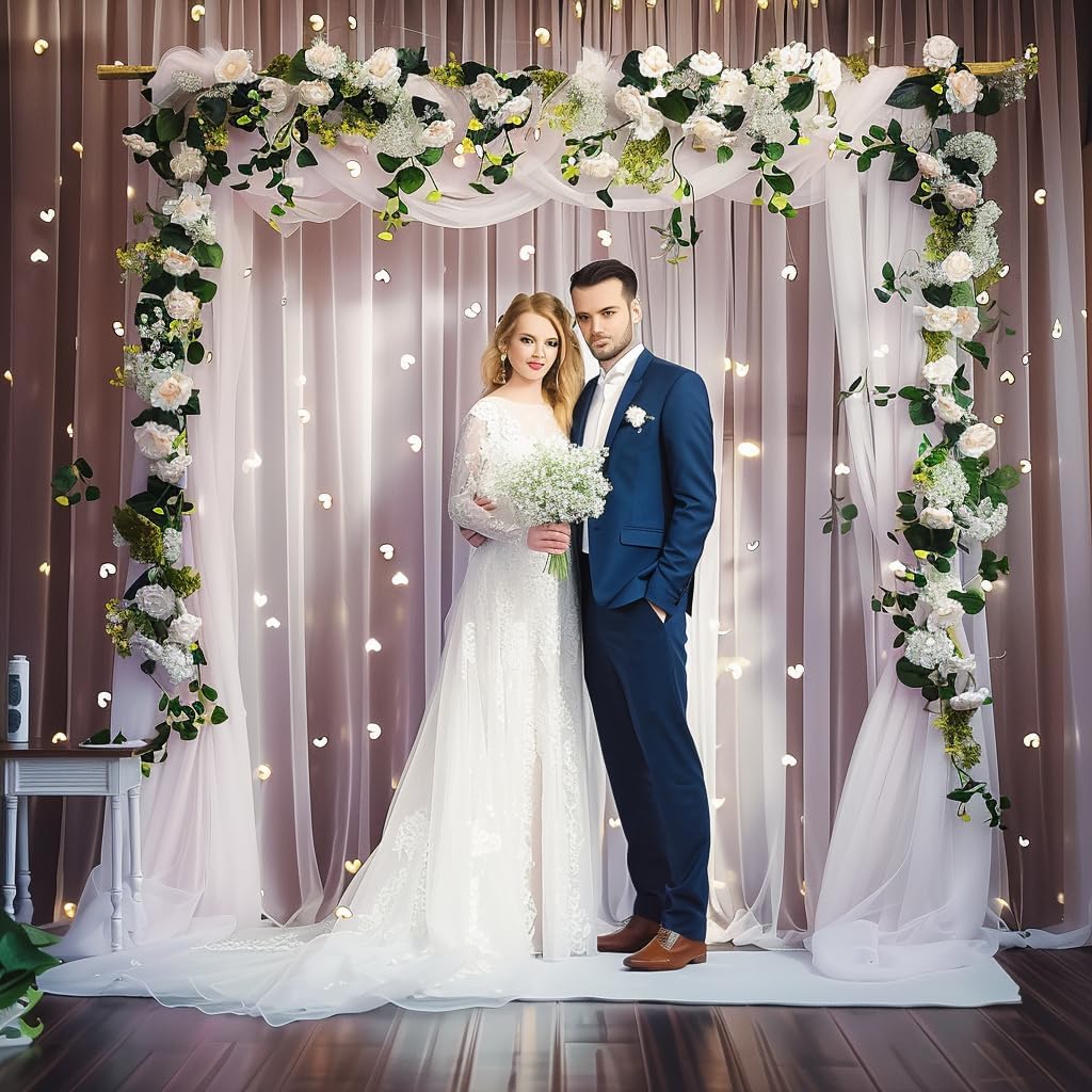 20ft X 10ft White Tulle Backdrop Curtain for Parites, Sheer Backdrop Curtains Fabric Drapes for Wedding Ceremony Arch Party Stage Decorations