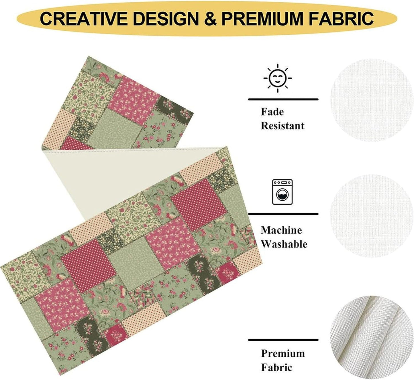 Boho Patchwork Table Runner, Vintage Farmhouse Colorful Wildflowers Bohemian Paisley Flower Print Table Center Decor for Home Kitchen Dining Patio Holiday Party Table Decorations, 13"x36" Inch