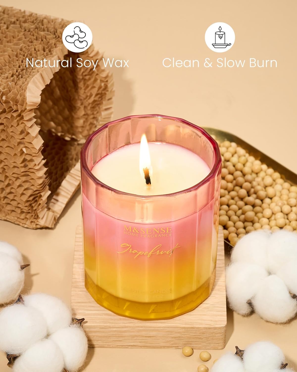 M&SENSE Grapefruit Scented Candles for Home, 10.6oz 60 Hours Non Toxic Natural Soy Candles in Glass Long Lasting Slow Burning, Unique Luxury Gifts Cozy Room Decor for Women Men
