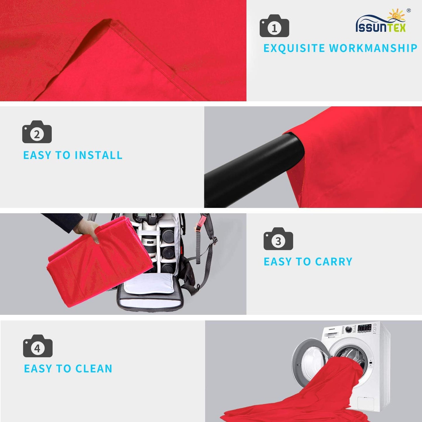 ISSUNTEX 10X24 ft Background Muslin Backdrop, Photo Studio, Collapsible High Density Screen for Video Photography and Television-Red