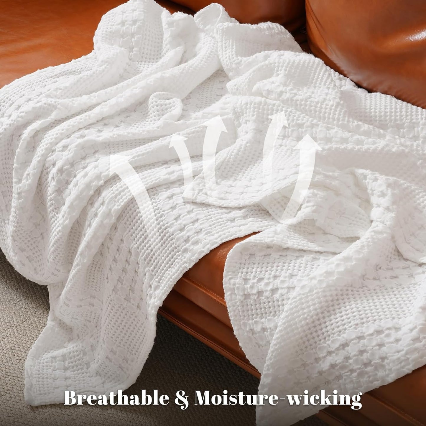 PHF 100% Cotton Waffle Weave Blanket King Size for Bed, Soft Lightweight & Breathable, All-Season Comfort, Luxury Aesthetic Woven Bedding for Home Decor, 108"x90", White