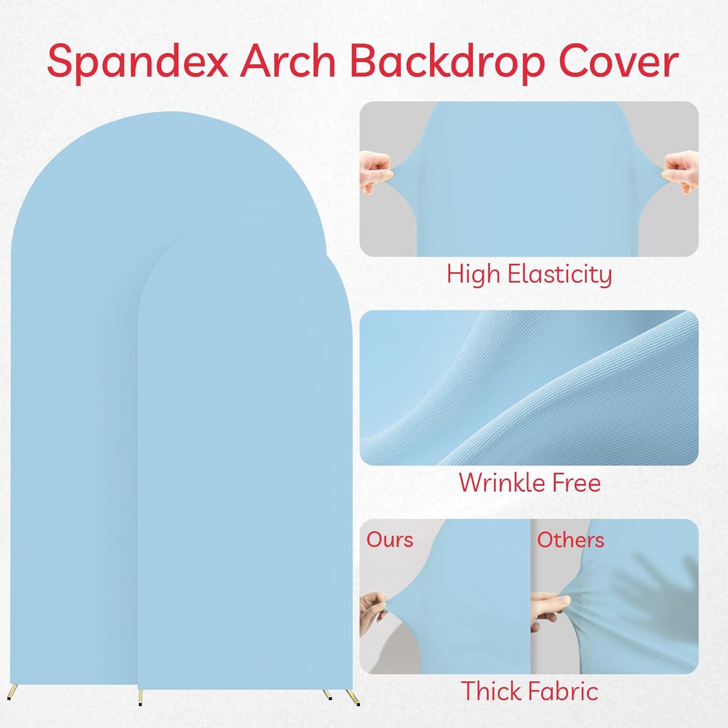 Set of 2 Arch Backdrop Cover Dusty Blue High Elastic Wrinkle-Resistant Arch Cover Spandex Fabric Thick Round Top Chiara Backdrop for Weddings Birthday Baby Shower Garden 6.6FT, 8FT