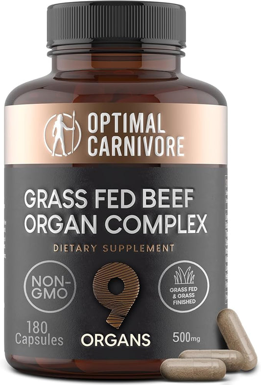 Beef Organ Supplement, Grass Fed Beef Organs for Men & Women, 9 Organ Complex - Liver, Brain, Thymus, Lung, Gallbladder