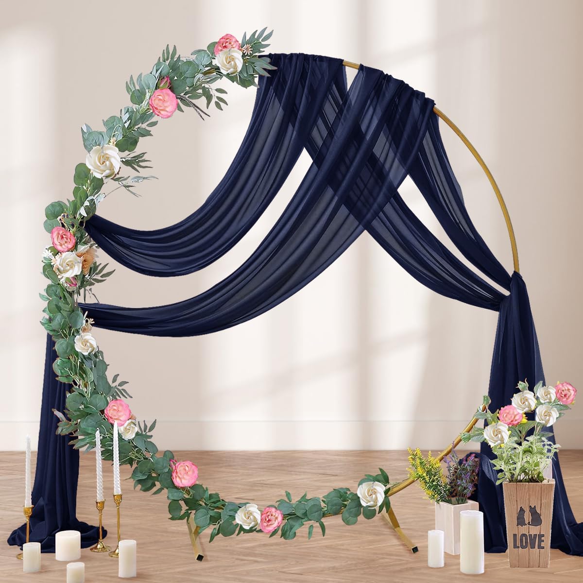 Navy Blue Wedding Arch Draping Fabric 4 Panels 29" x 20 FT Navy Wedding Drapes for Backdrop Sheer Curtain Drapes for Romantic Bridal Baby Shower Ceremony Birthday Party Fall Outdoor Events
