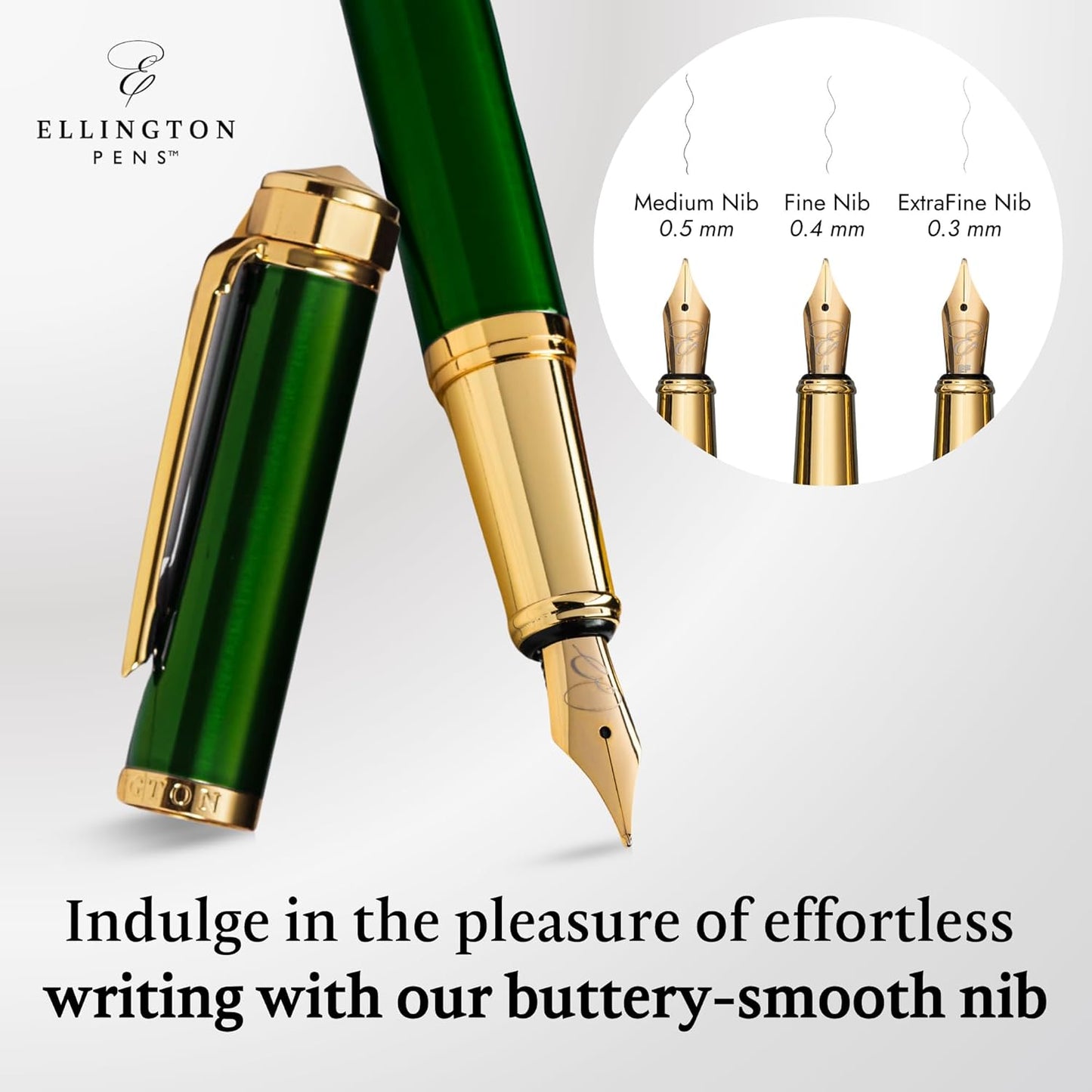Ellington Pens Luxury Fountain Pen Set- Fountain Pens for Writing - Smooth Fine Nib - Includes Refillable Ink Converter, 3 Ink Cartridges [Black & Blue], Gift Box - Elegant Calligraphy
