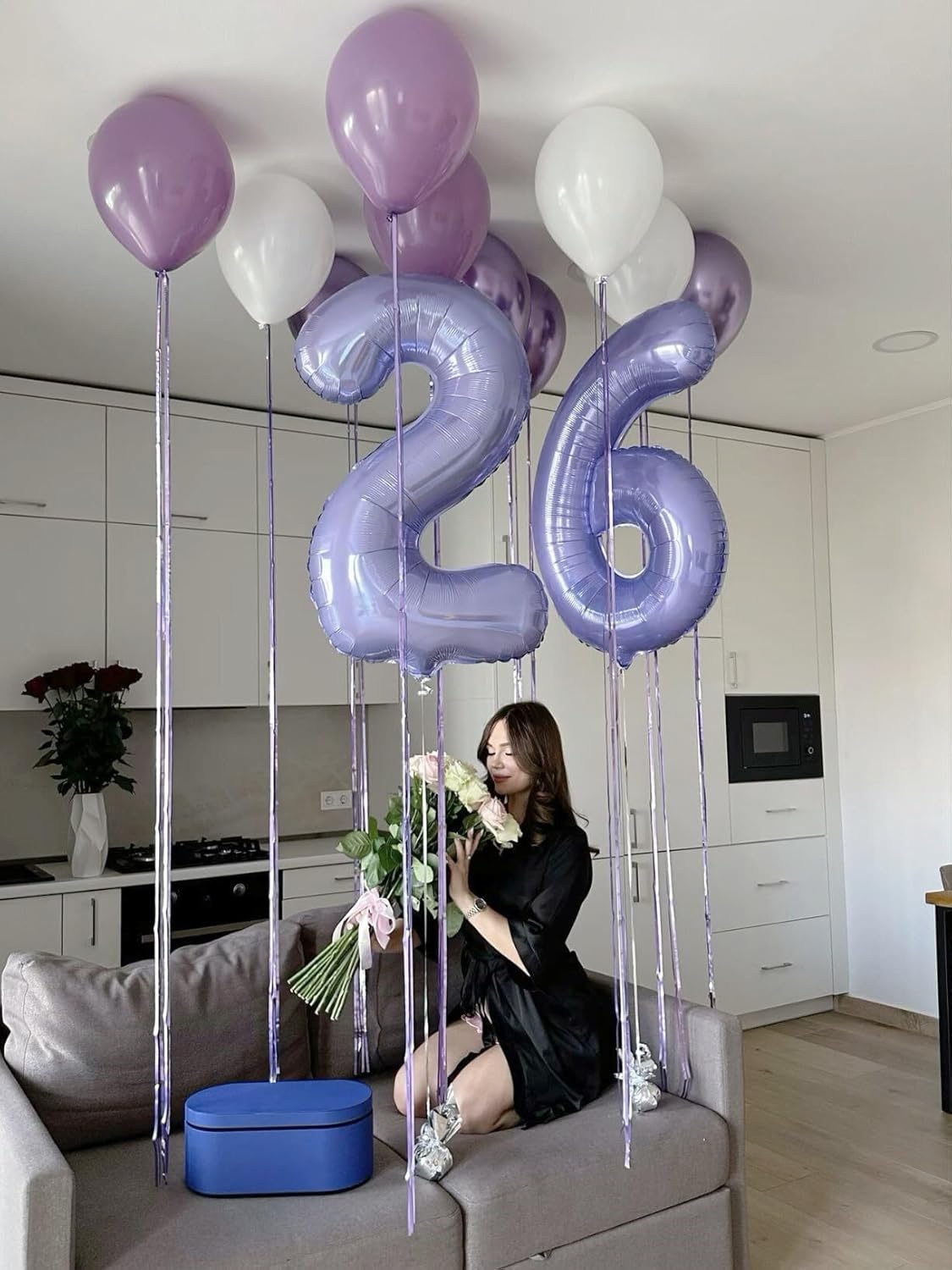 Big 40 Inch Lavender 2 Number Balloon Birthday Decoration, Lilac Number 2 Helium Balloons 12 20 22 23 24 26 28 32 42 2026 Celebration, Boy Girl Baby Anniversary Party Graduations Supplies