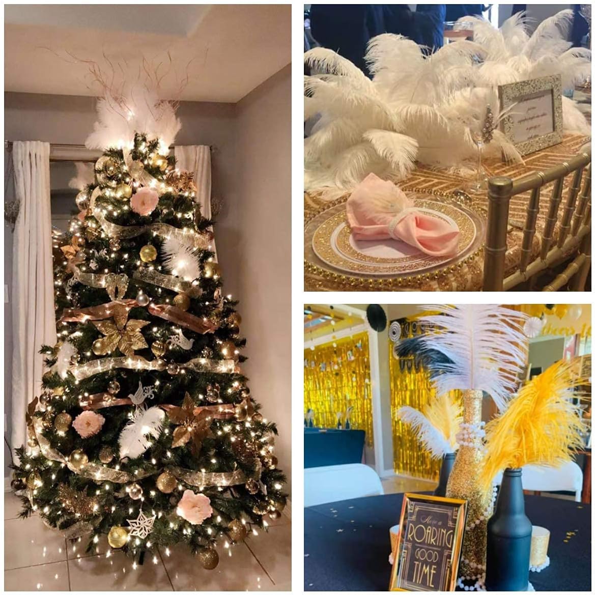 24pcs Natural White Ostrich Feathers 10-12inch (25-30cm) for Wedding Party Centerpieces，Flower Arrangement and Home Decoration.