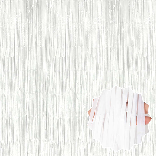 6 Pack Macaron White Foil Fringe Curtains Backdrop, 3.28 x 8.2 Ft Metallic Streamers Tinsel Curtains Background for Photo Booth, Birthday, Weddings, Carnivals, Graduation, Themed Party Decorations