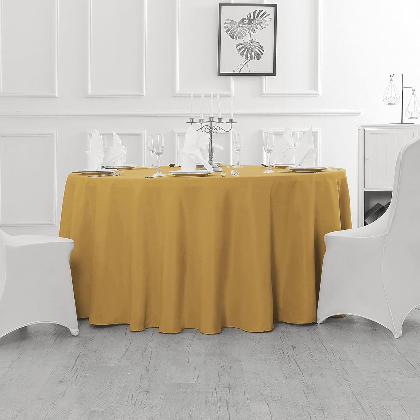 60 inch Round Tablecloth Washable Polyester Table Cloth Decorative Table Cover for Wedding Party Dining Banquet（60 inch,Gold）