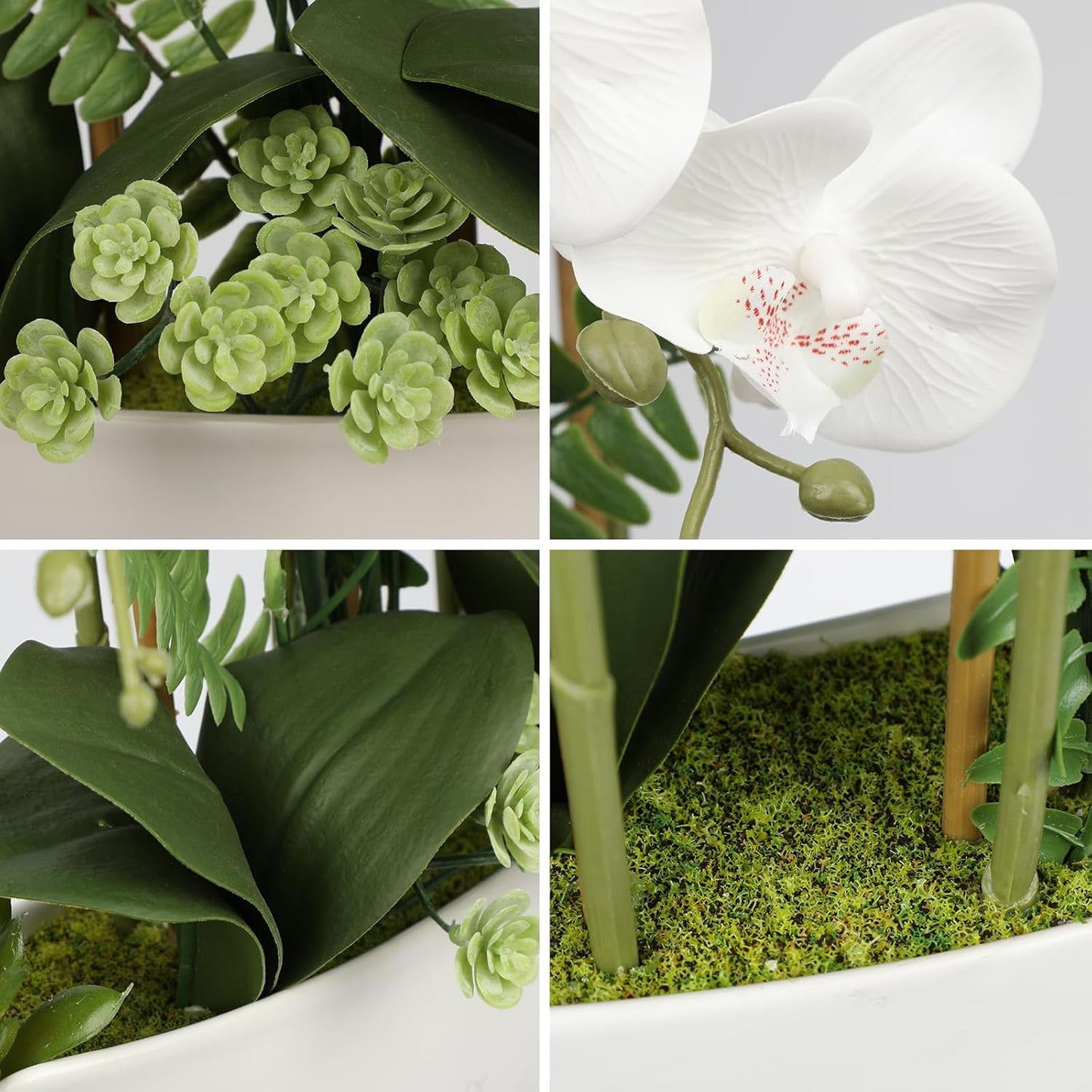 Briful Orchid Artificial Flowers 18in White Fake Orchid Silk Flowers with Ceramic Pot Faux Orchid Arrangement for Home Office Room Coffee Table Centerpiece Modern Decoration