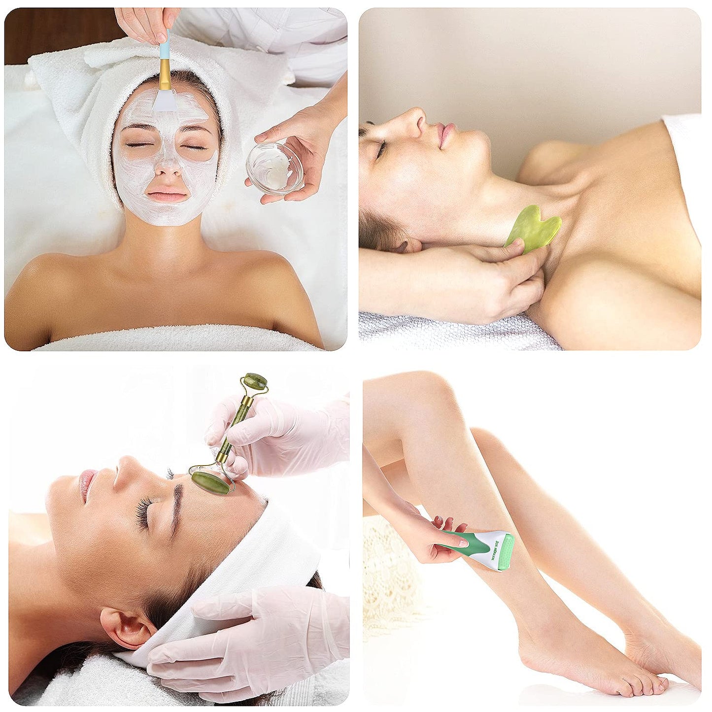 Charmonic 6 in 1 Ice Roller & Jade Roller and Gua Sha Set, Facial Massage Kits, Facial Roller Kit with Gua Sha Tool and Silicone Brush, Anti-Aging Jade Stone Massager for Face, Eyes, Neck Massage