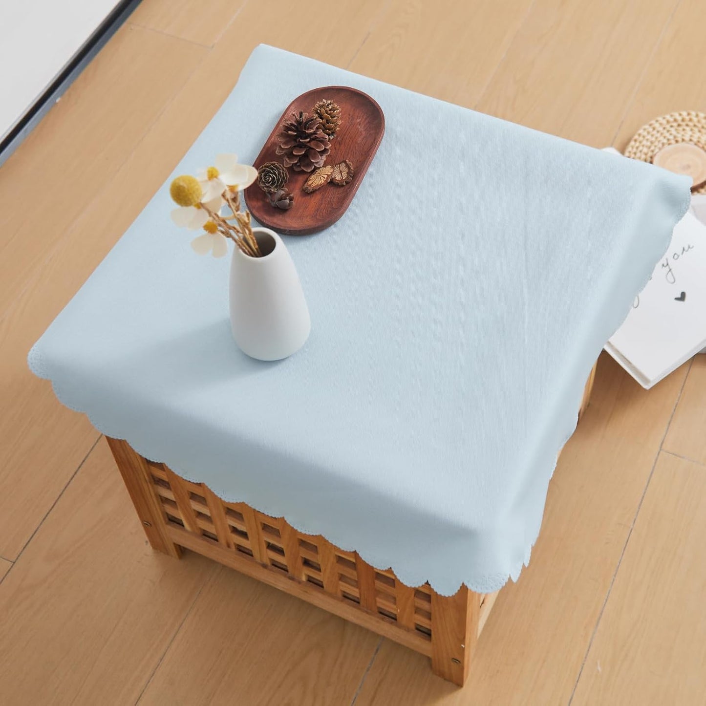 Small Round Light Blue Tablecloth 24 Inch Polyester Fabric Washable Table Cover Decorative Wrinkle Resistant Solid Color Table Cloth for Nightstand Party Wedding Camping