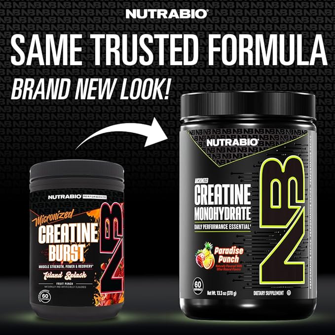 NutraBio Pure Micronized Creatine Monohydrate Powder Supplement,Paradise Punch Burst,(300g)-Supports Bulk Muscle Energy, Recovery, and Strength-HPLC Tested Creatine Powder Supplement for Men and Women