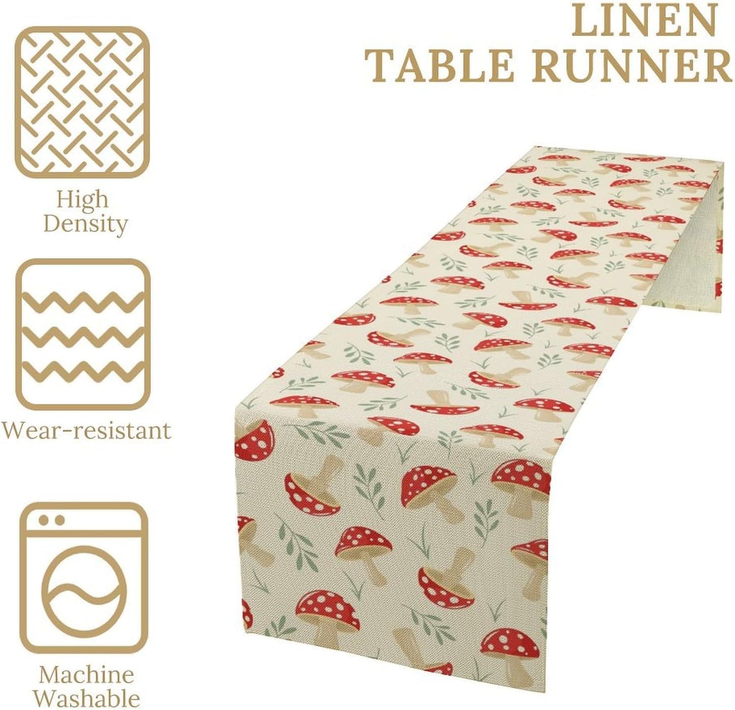 Mushroom Table Runner,Vintage Plant Print Table Runner for Kitchen Dining Table Home Party Decoration 13x60 Inch