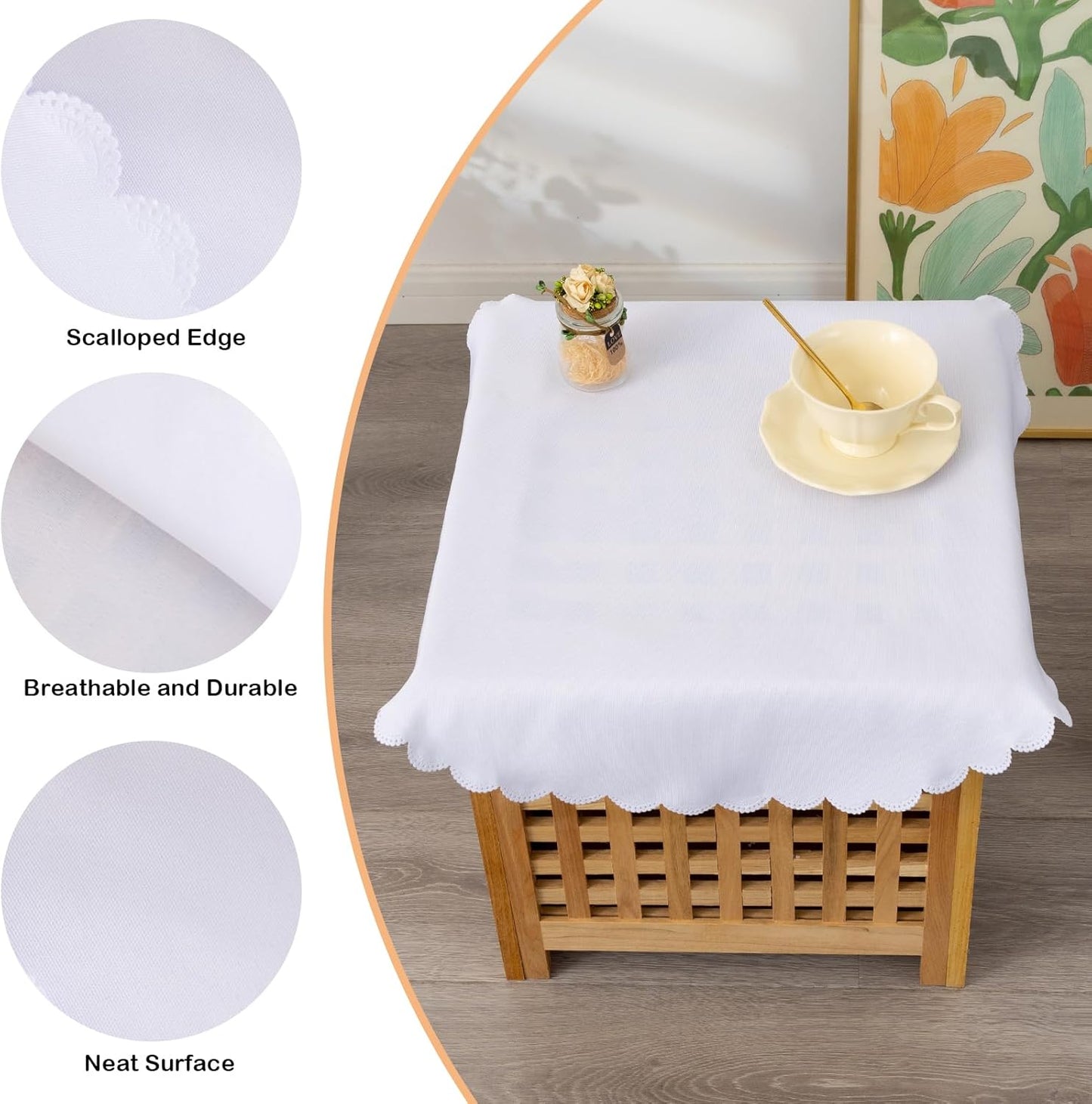 Small Round White Tablecloth 24 Inch Polyester Fabric Washable Table Cover Decorative Wrinkle Resistant Solid Color Table Cloth for Nightstand Party Wedding Camping