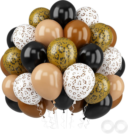 Cheetah Print Balloons, 52 PCS Black Brown Balloons, Black Brown White Cheetah Theme Balloons, Animal Party Decorations for Birthday Baby Shower Animal Leopard Themed Party Decoration