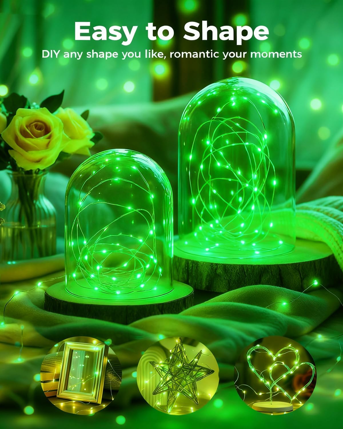 btfarm 12 Pack Fairy Lights Battery Operated, 7FT 20 LED Mini String Lights Waterproof Silver Wire for Mason Jars Centerpiece Table Crafts Bedroom Christmas Decoration, Green