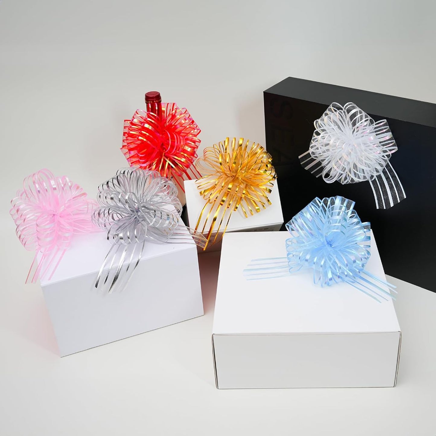 6 Pcs 6 Inch Golden Organza Pull Bow – Perfect for Wedding Decoration, Gift Wrapping Baskets, Car Bows, Birthday Parties, Christmas and Valentine's Day