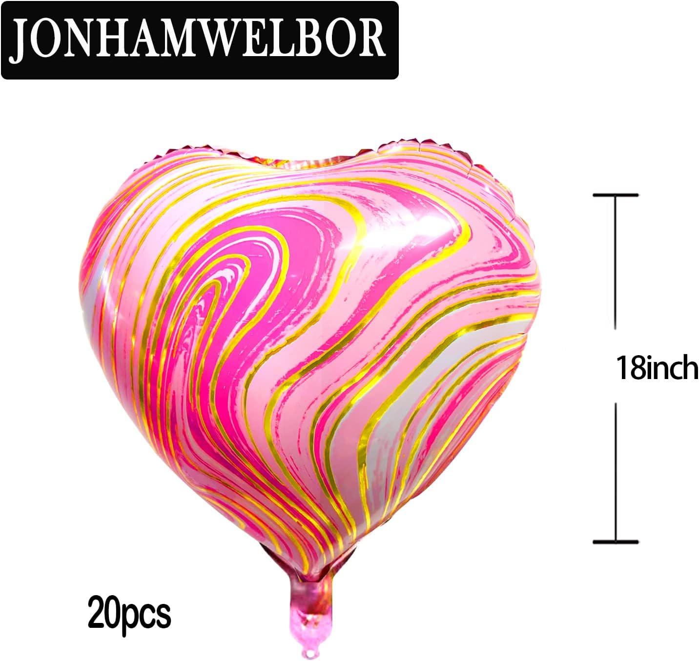 Jonhamwelbor 20Pcs 18 inch Marble Pink Foil Mylar Heart Shape Balloons Decorations Valentines Birthday Wedding Baby Shower Party (Marble Pink)