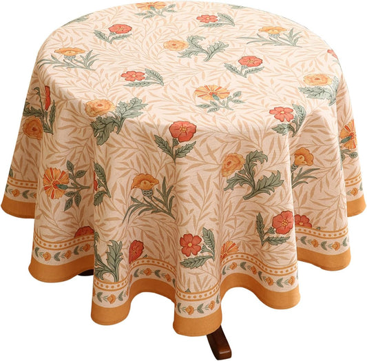 patdrea Designer Small Yellow Floral Linen Table Cloth for Round Table,Durable Breathable Tablecloth,Fall Dacorative for Kitchen Dining,Holiday Christmas,Thanksgiving,Diameter 55"-Cornflowers