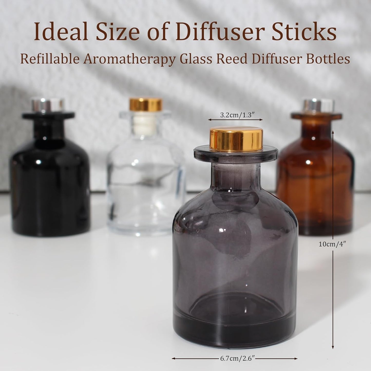 4Pcs Fragrance Glass Diffuser Bottles, Refillable Diffuser Bottles with 16 pcs Reed Diffuser Sticks and Caps, Diffuser Jars for Home Oil Fragrance Decoration Girl Women Gift (4 Color 100ML)