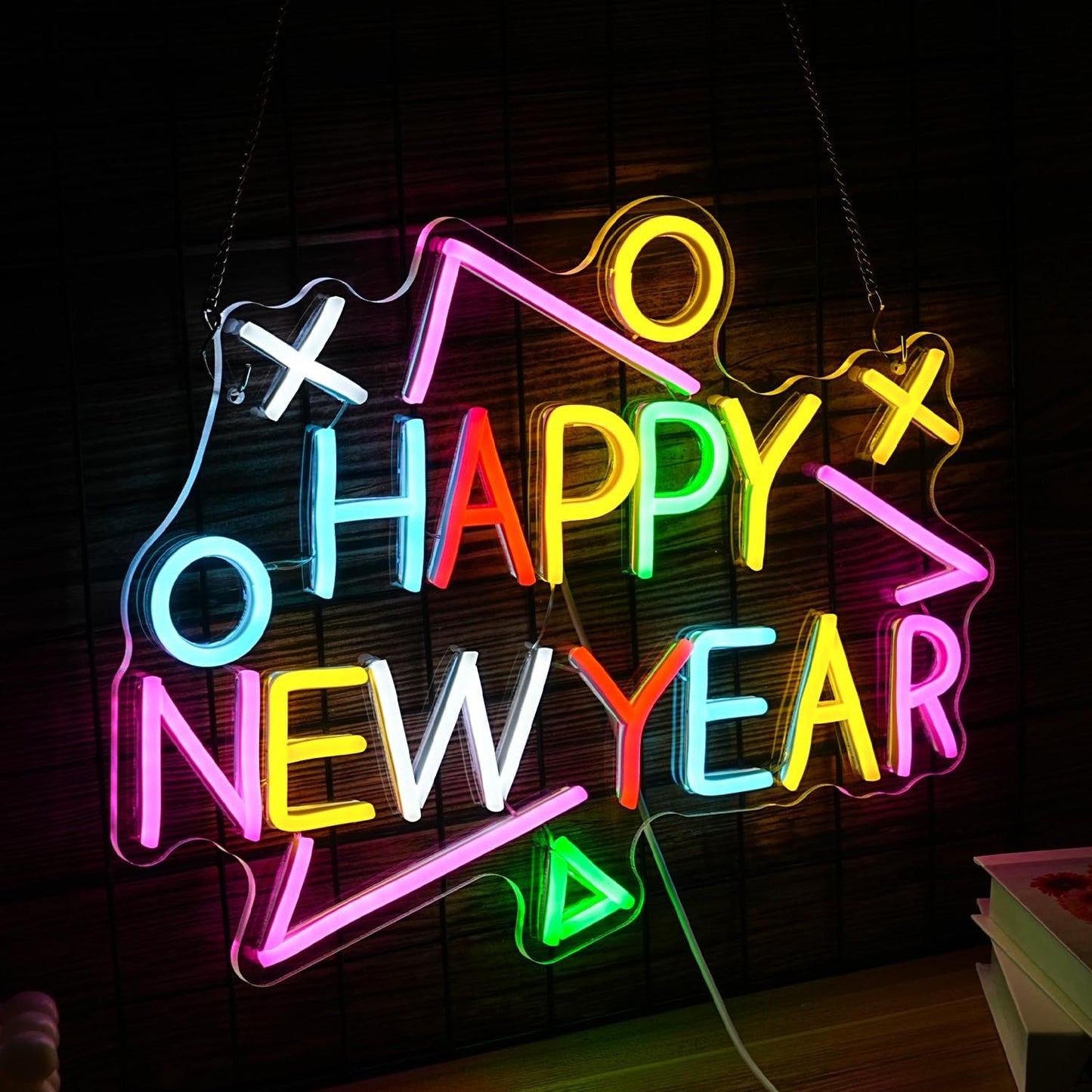 Happy New Year Neon Sign Exquisite And Beautiful New Year LED Light Up Sign for Decor Dimmable USB Powered New Year Neon Light Sign for New Year Celebrate Party Home Room Business Wall Decor (16.5*12.6 In Multicolored)