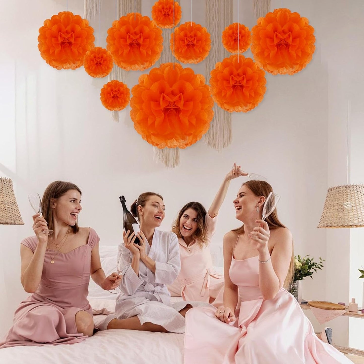 Tissue Paper Pom Poms, Orange Tissue Paper Flowers, Hanging Flower Balls for Weddings Fiesta Parties Birthday Baby Showers Classroom Bridal Shower Decoration (20Piece Set-6/10/12/14Inch)