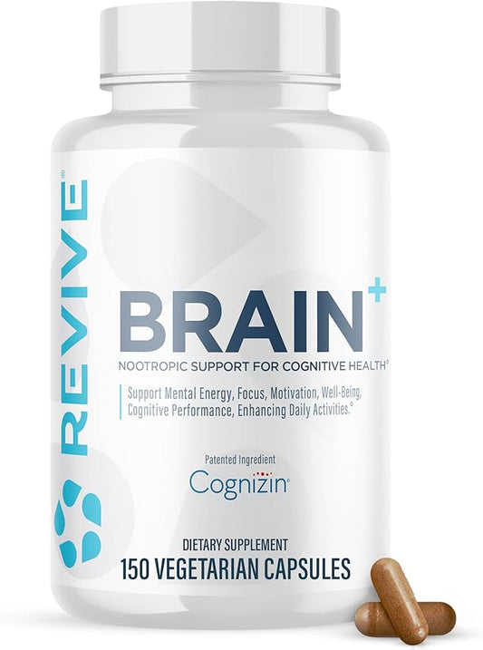 Revive MD Brain Supplements for Memory & Focus, Brain Plus - Stimulant Free Nootropic Supplement for Cognitive Health with Niacin, Vitamin B6 & B12, Acetyl-L-Carnitine HCL & Alpha-GPC- 150 Capsules