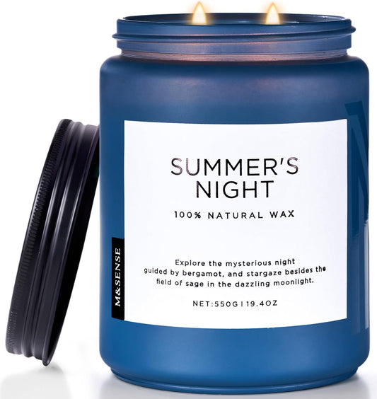M&SENSE Summer's Night Soy Candle, Large 2 Wick, 19.4oz Up to 110 Hours Burn Time, Natural Scented for Home, Manly Candle in Glass Jar for Bedroom