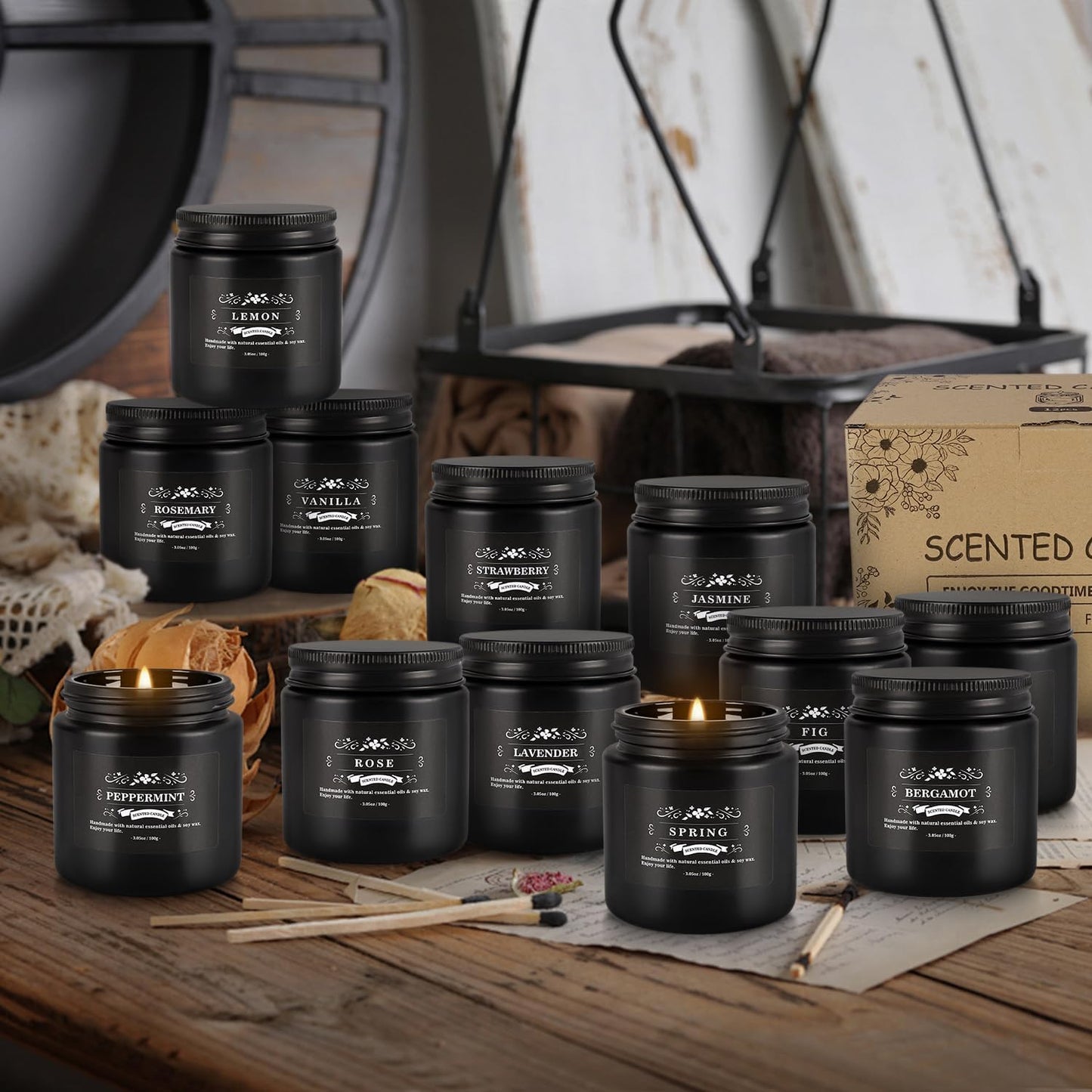 12 Pcs Halloween Scented Candles with Added Natural Essential Oils, 3.05oz, Suitable for Various Festivals, Parties, Yoga, and Home Scene(Black)
