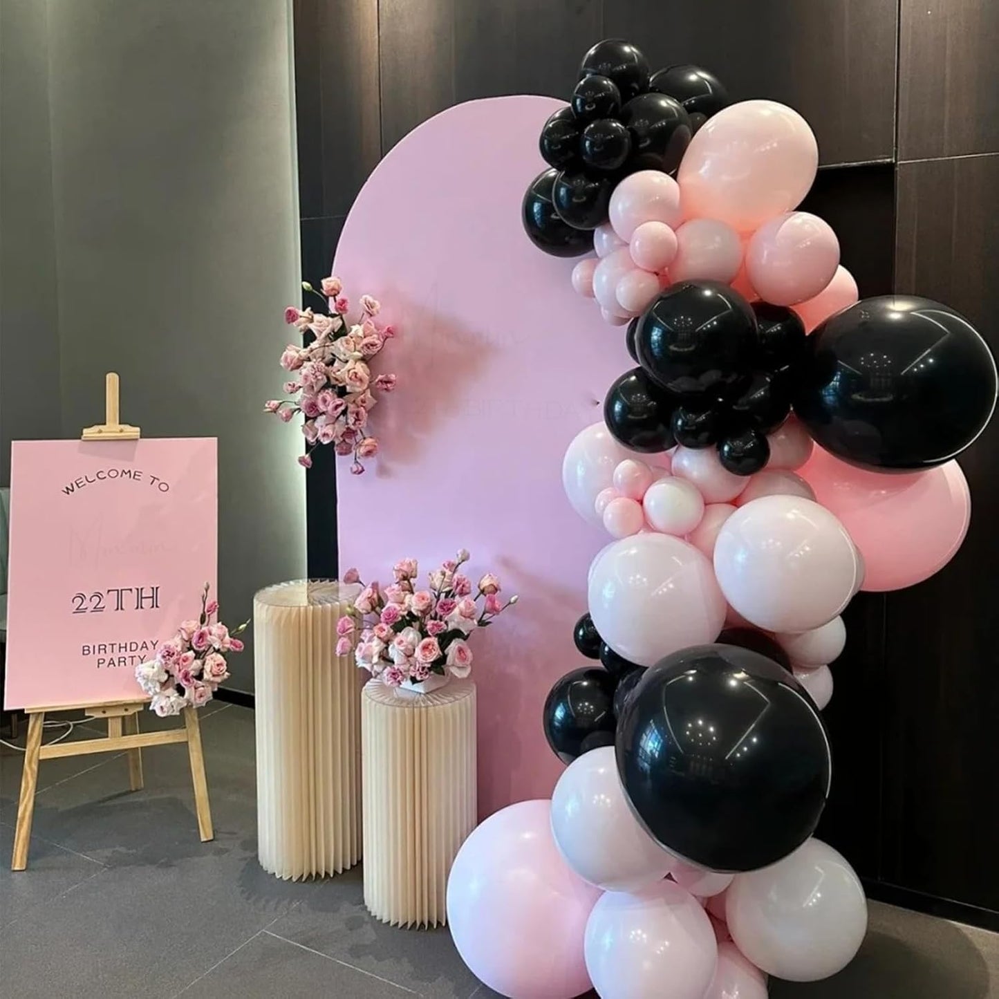 Paready Pink and Black Balloons, 30 Pcs 12 Inch Pastel Pink and Metallic Silver Latex Balloons for Birthday Baby Shower Engagement Anniversary Wedding Bridal Shower Party Graduation Decoration