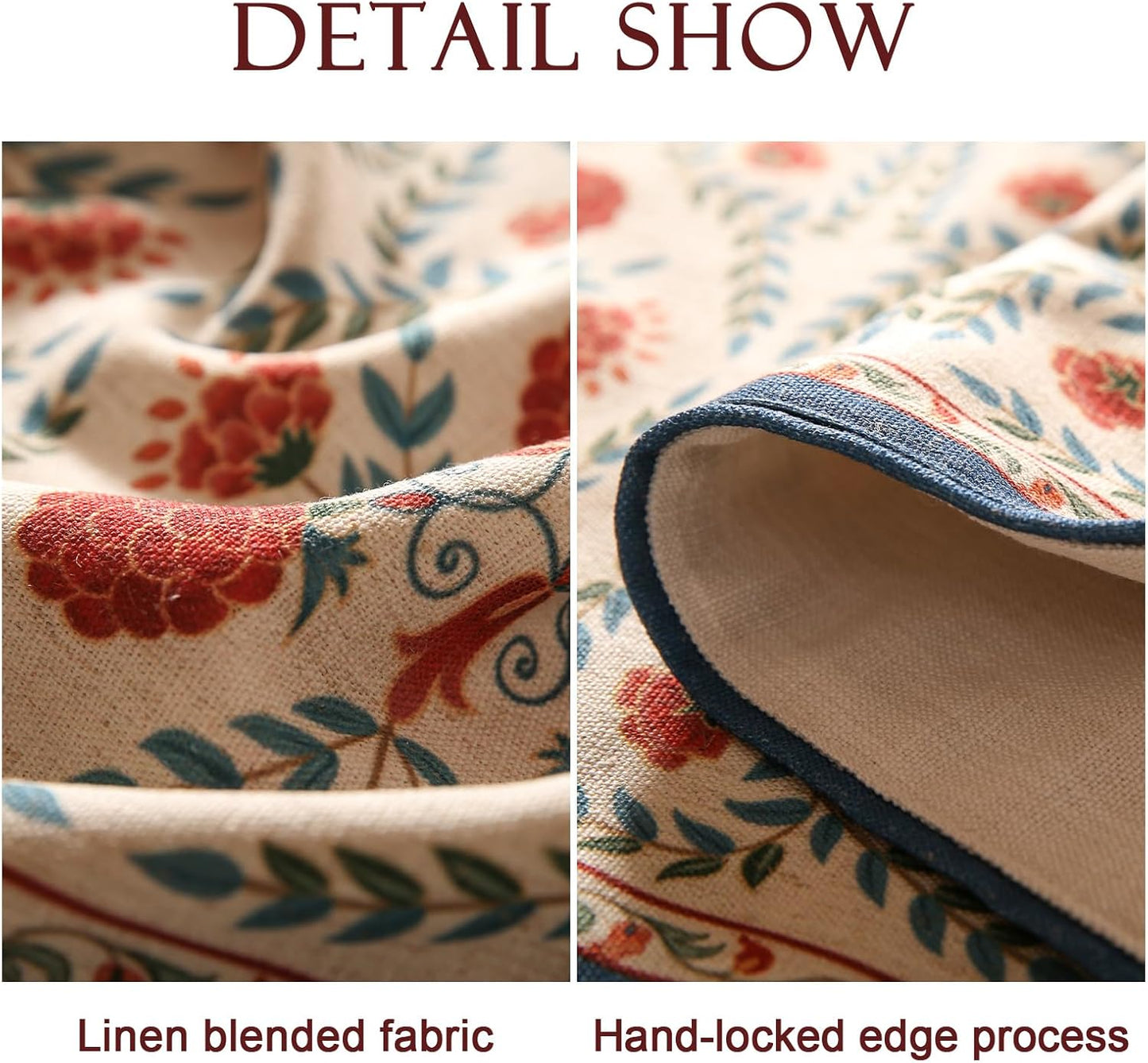 patdrea Designer Vintage Bright Farmhouse Linen Table Runner 102 Inch Long, Maroon Floral Pattern Table Mat, Decoration for Kitchen Dining Table Coffee Table Cabinet Banquet Christmas ,12"*102"