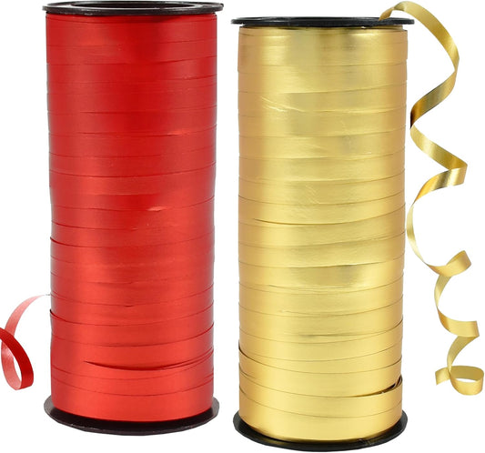 BEISHIDA Red and Gold Curling Ribbons Balloon String Ribbons - 2 Pack 100 Yards for Gift Warppping Birthday Christmas Party Decorations