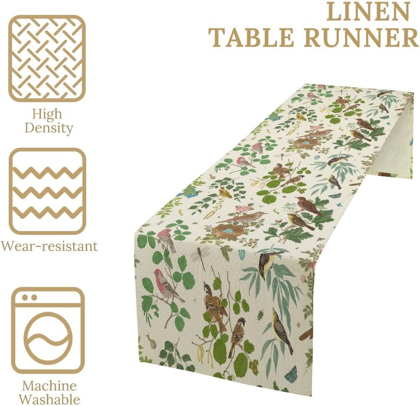 Vintage Bird Flower Table Runner Seasonal Spring Summer Garden Plants Farmhouse Country Kitchen Dining Table Decoration for Home Party Holiday 13"x70"