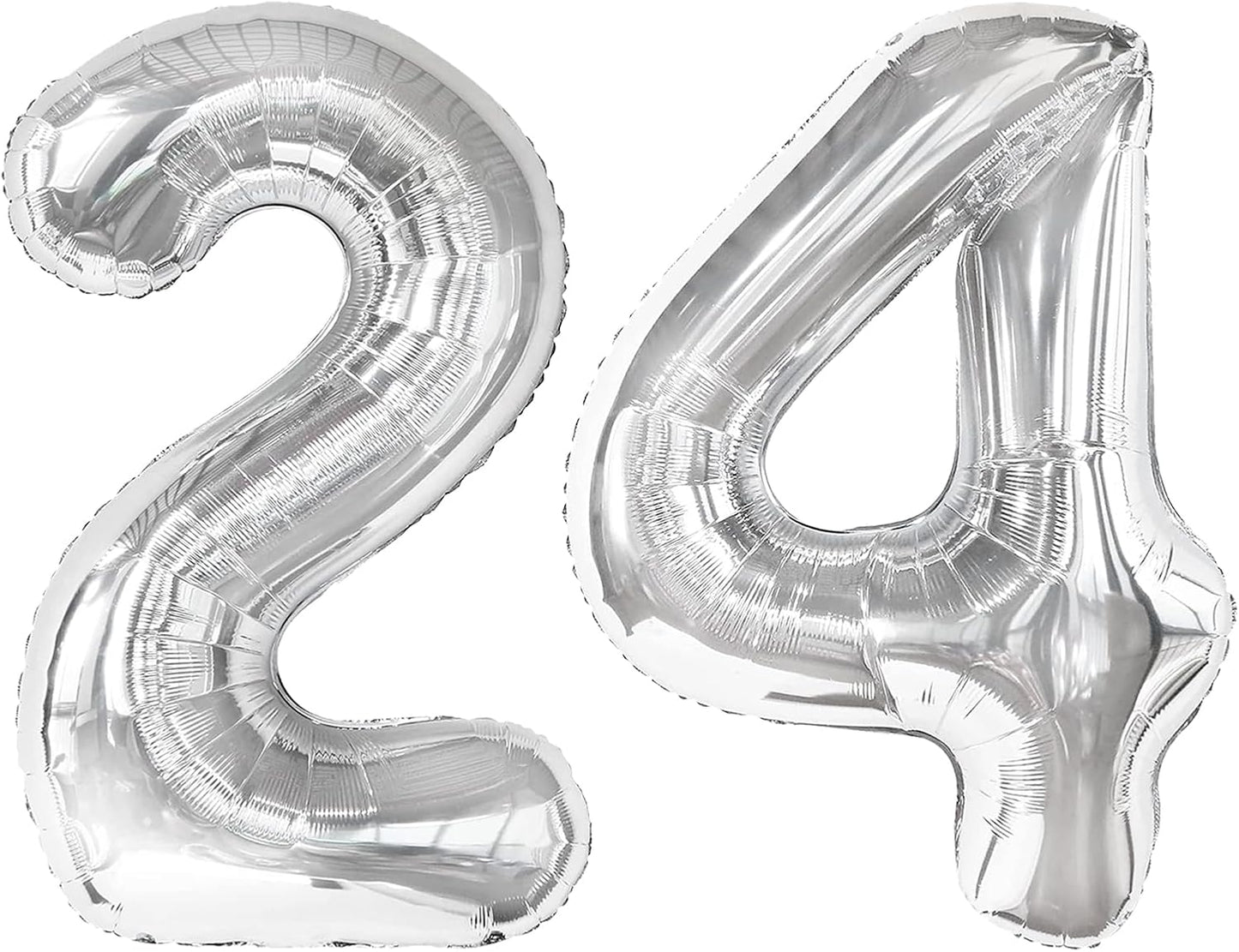40 Inch Silver Large Number 24 Birthday Balloon, Giant Number 24 Balloons, Foil Mylar Big Balloons for Anniversary Graduation Supplies Decorations