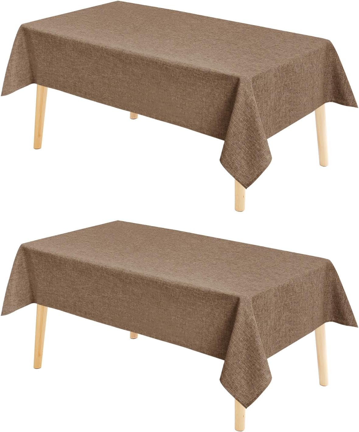Hiasan 2 Pack Faux Linen Rectangle Tablecloth - Wrinkle and Stain Resistant Washable Table Cloth for Kitchen Dining Room Holiday Table Cover for Party Dinner, Khaki, 70 x 140 Inch