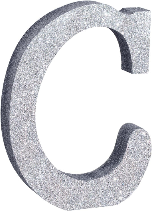 TONIFUL 8 Inch Silver Glitter Letter C Table Centerpiece A-Z Silver Birthday Party Decorations,Silver Alphabet C for Birthday,Chrismas,Graduation,Bridal Shower,Wedding,Anniversary Party Supplies