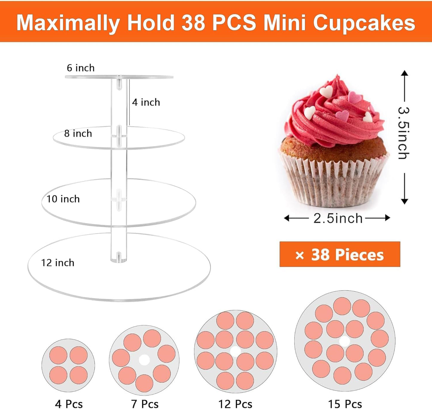 Cupcake Stand, 4 Tier Cupcake Stand for 50 Cupcakes, Round Tiered Cupcake Tower, Clear Acrylic Cupcake Holder, Dessert Stands for Party, Wedding, Birthday, Baby Shower, Halloween
