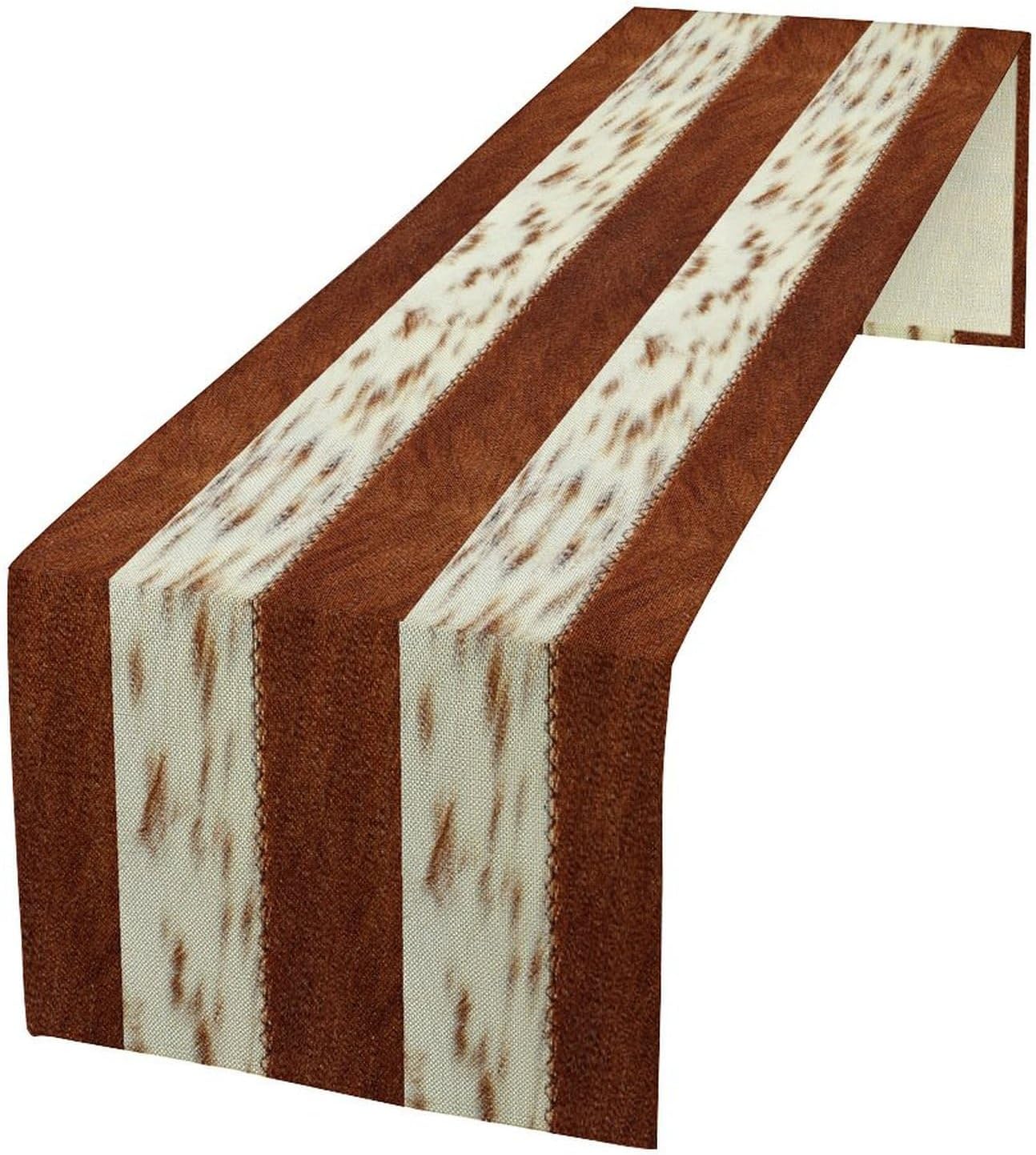 Cow Patchwork Print Table Runner, Brown Country Farm Animal Fur Skin Farm Safari Wildlife Pattern Table Runner for Dinner Dinning Home Kitchen Living Room Party Holidays Setting, 13x70 Inch