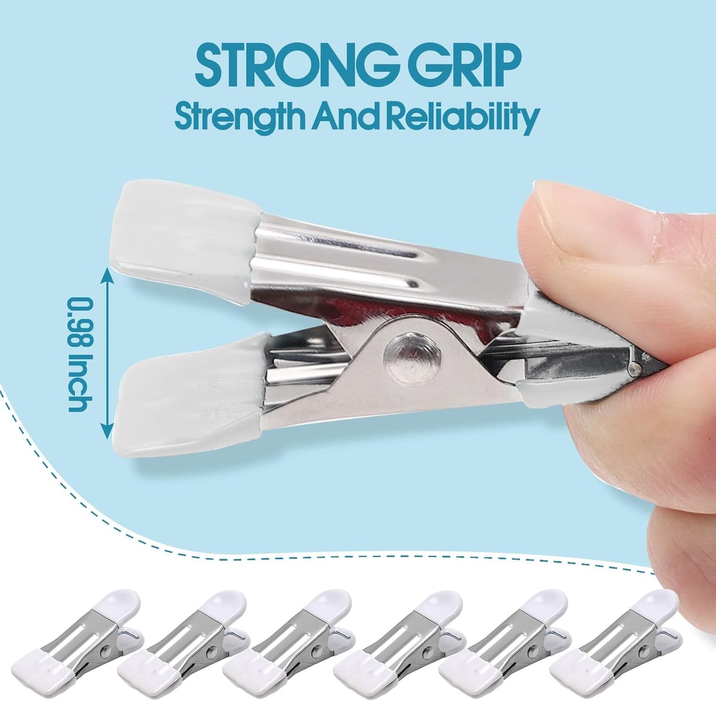 Clothes Pins Heavy Duty 30 Pack - 2.17 Inch Metal Chip Clips, Clothespins for Photo Drying Clothesline Laundry Sock, Bag Clips for Food Kitchen Stainless Steel with Rubber, White