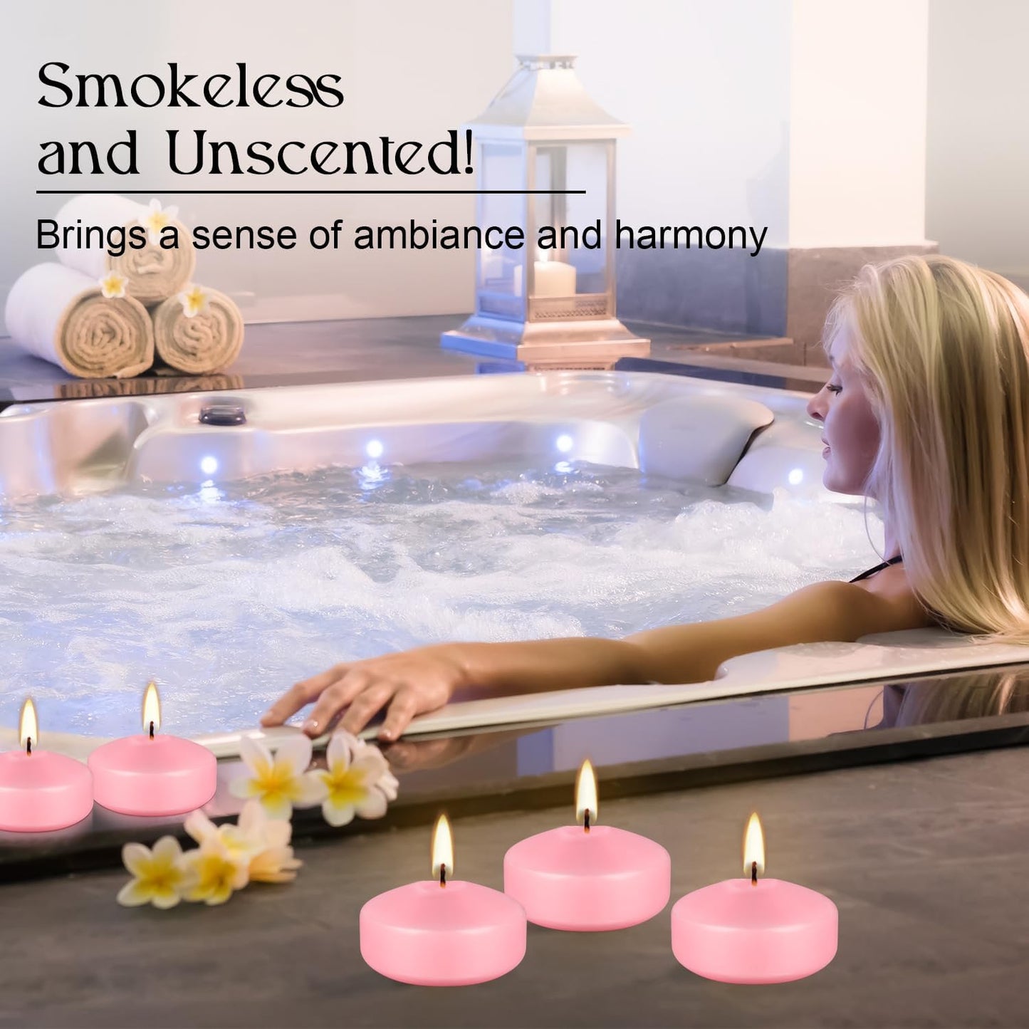 12 pcs 2-inch Floating Candles, Pink, smokeless and unscented, Burns continuously for 5-6 Hours, be Good for Holidays, Weddings, Vacations, and Home décor