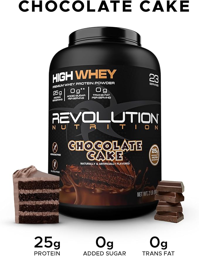 High Whey, Protein Powder 2LB, Whey Isolate, Gluten Free, Lean Muscle Mass for Men & Women, 25g of Protein Per Scoop, 908 g, 24 Servings (Chocolate Cake, 2 Pound)