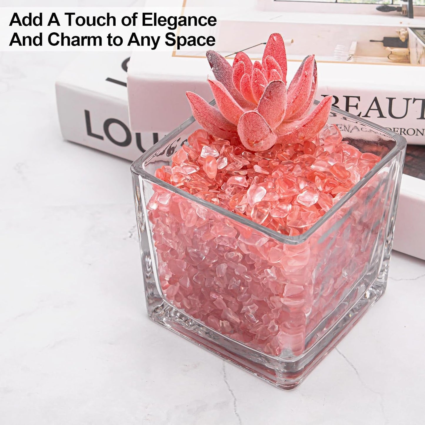 0.5 Lb/230g Watermelon Red Crushed Stone Crystal Chips Bulk, Tumbled Healing Crystal Chips Natural Gemstones Crushed Stones Decorative Vase Fillers Aquarium Gravel Rocks, 5-7mm