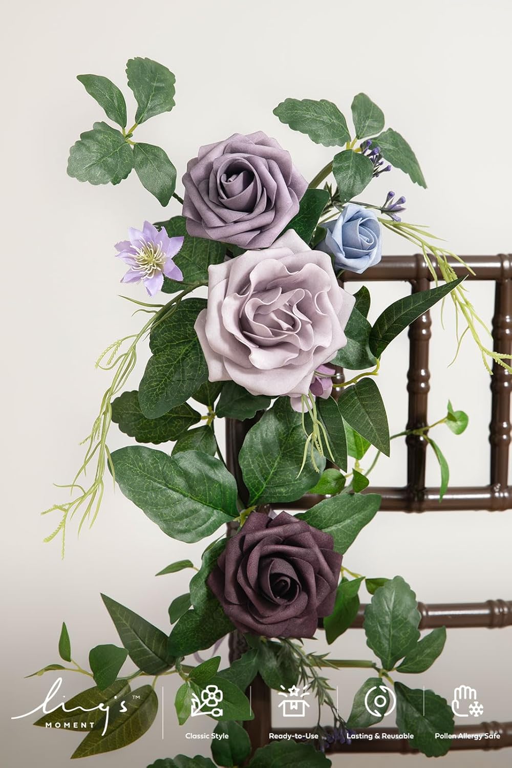 Ling's moment 10pcs Wedding Chair Decorations Aisle Floral Swag Artificial Pew Flowers Hanging Provence Blue & Purple for Ceremony Reception Church Rose Floral Faux Arrangement Party Outdoor Decor