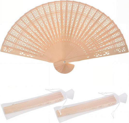 Sandalwood Fan 50 Pcs Hand Fans with 50 Organza Bags Abanicos De Mano Fans for Weddings Hand Fan Foldable Abanicos De Mano Ara Fiesta Wedding Fans for Guests
