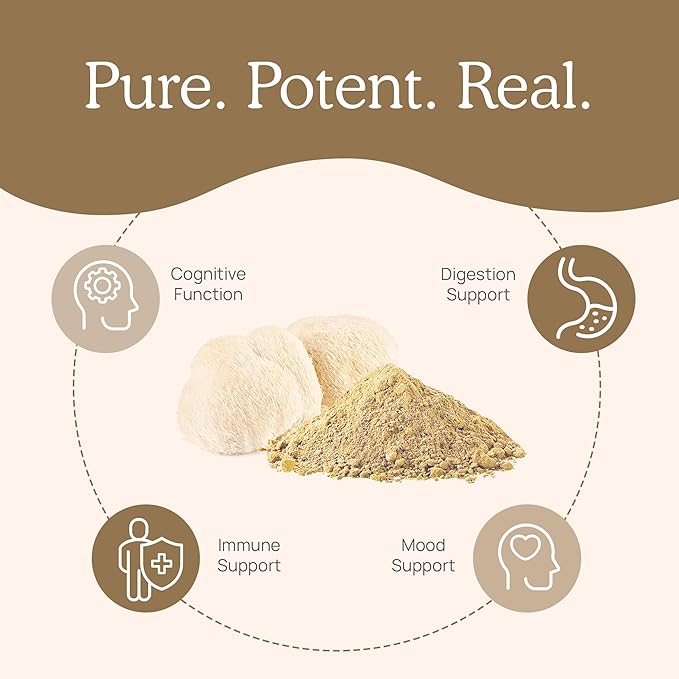 Real Mushrooms Lions Mane Mushroom Supplement - Organic Lions Mane Extract Powder for Overall Wellness with Adaptogens – Functional Vegan, Non-GMO Blend with 60 Servings