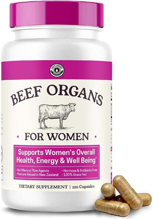 Beef Organ Supplement for Women - Beef Liver, Kidney, Heart and Uterus Tissue, Supports Women's Overall Energy and Health - Pasture Raised in New Zealand - No Fillers or Flow Agents - 120 Capsules