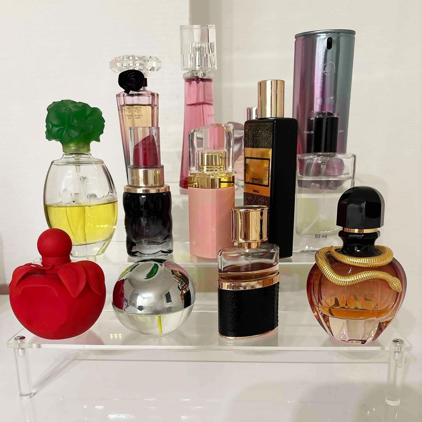 Acrylic 5-Tier Display Stand, Clear Perfume Organizer, Cupcake Stand Holder, Large Shelf Risers for Figures, Party Desserts, Home Decor