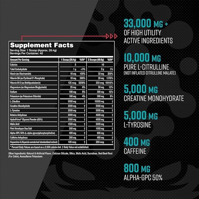 Gorilla Mind Pre Workout - Massive Pumps Laser Focus Energy Power - L-Citrulline, Creatine, L-Tyrosine, Betaine, Hydroprime, Alpha-GPC, 400mg Caffeine, Huperzine A - 784g (Pink Lemonade)